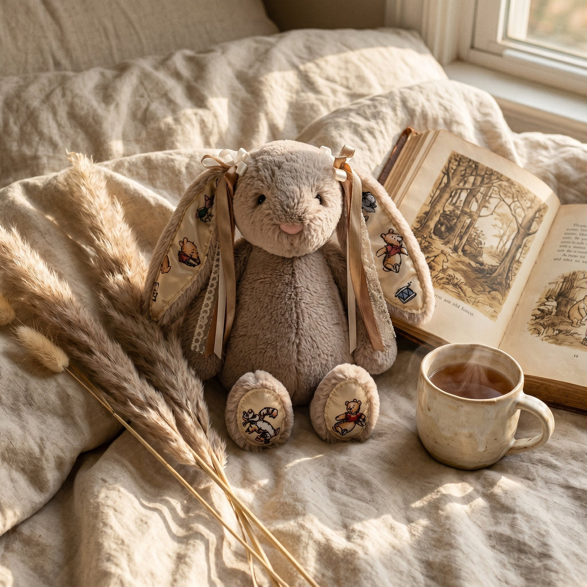 Embroidered storybook accents on the ears of the Bunny Plush.