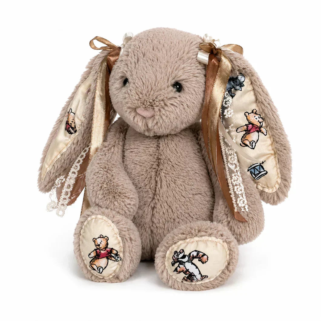 Bunny Plush with long floppy ears and satin-and-lace ribbon ties.