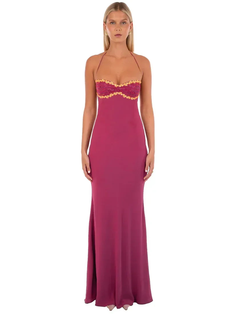 Close-up of the beaded bodice on the Delilah Maxi dress.