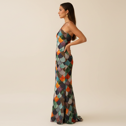 Halter neckline detail on the Hailey Lane Mermaid Dress.