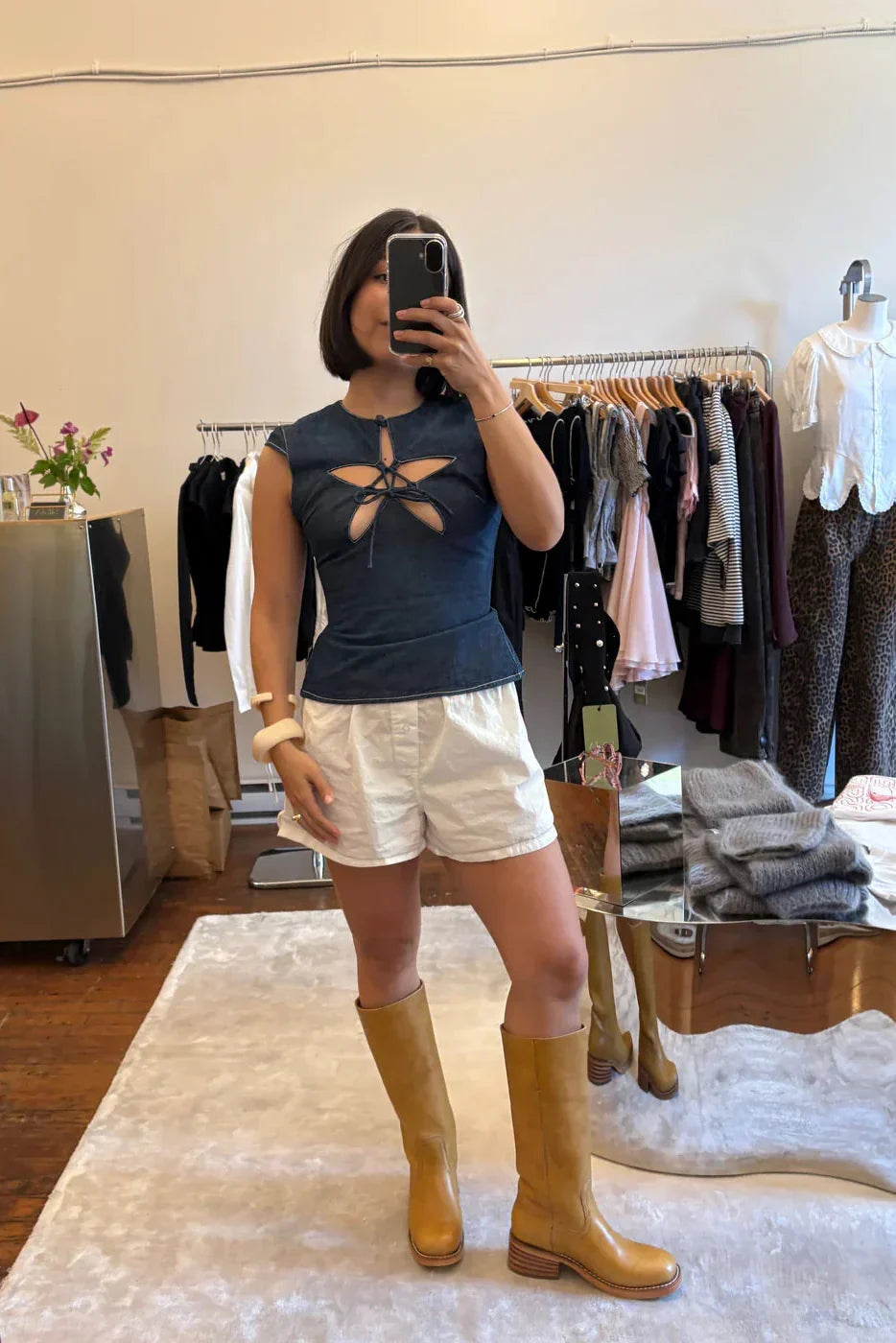 Denim Star Top styled for a bold, structured look.