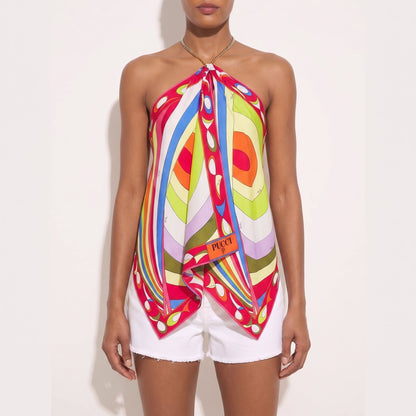 Iride Scarf Top styled with high-waisted flares.