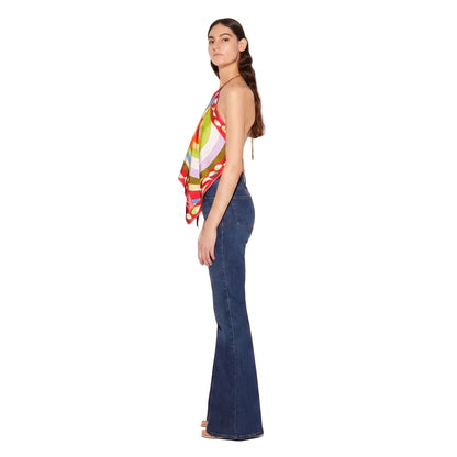 Iride Scarf Top tied high at the neck in a halter silhouette.