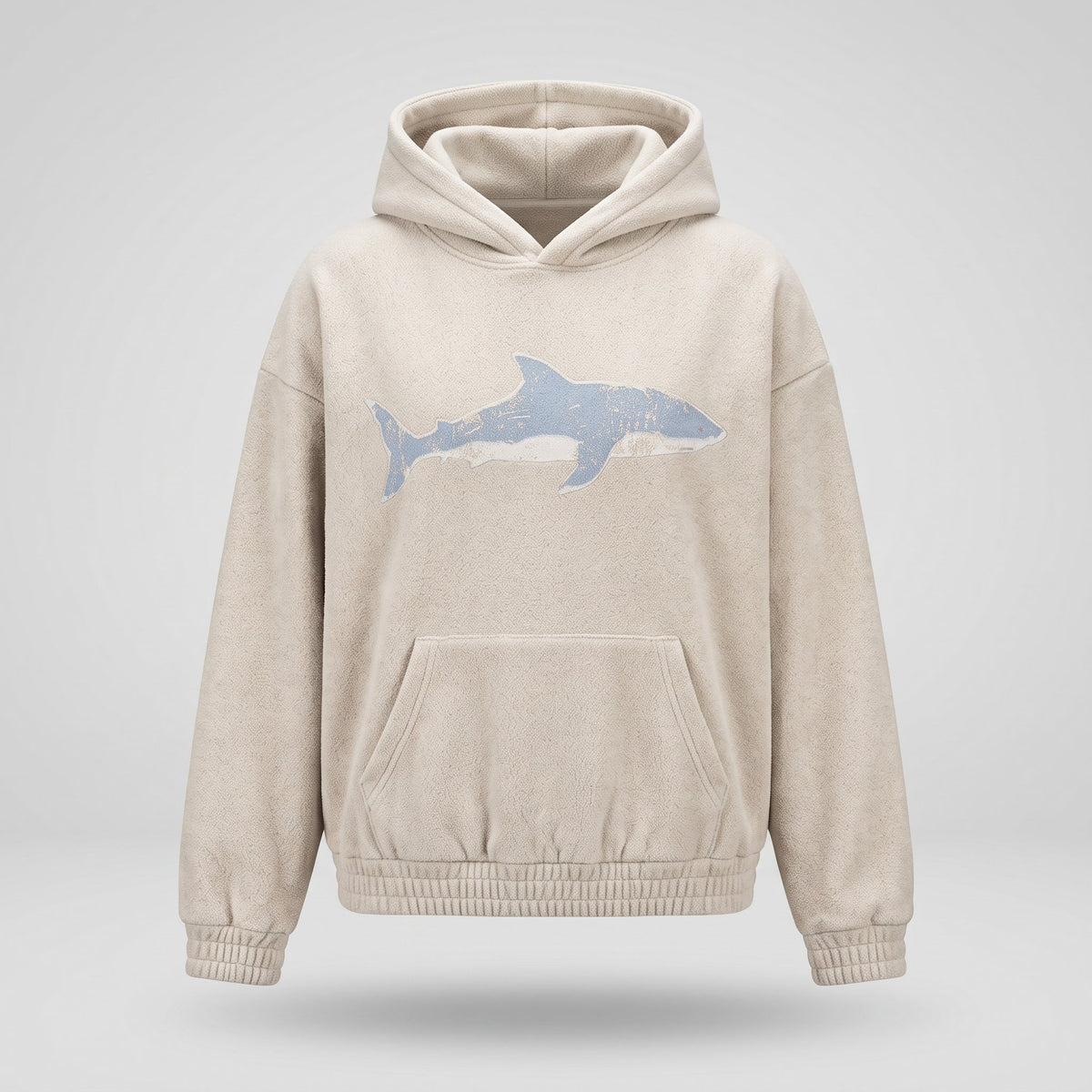 Front kangaroo pocket and ribbed cuffs on the Shark Bay Hoodie.