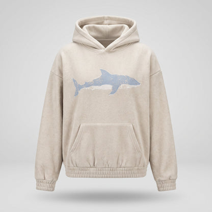 Front kangaroo pocket and ribbed cuffs on the Shark Bay Hoodie.