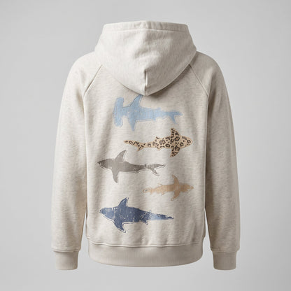Solo swimmer graphic on the front of the Shark Bay Hoodie.