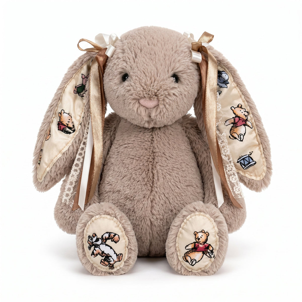Bunny Plush styled with chunky knit throws for a cozy shelfie.