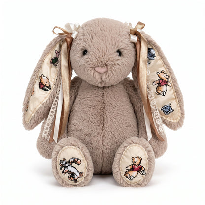 Bunny Plush styled with chunky knit throws for a cozy shelfie.